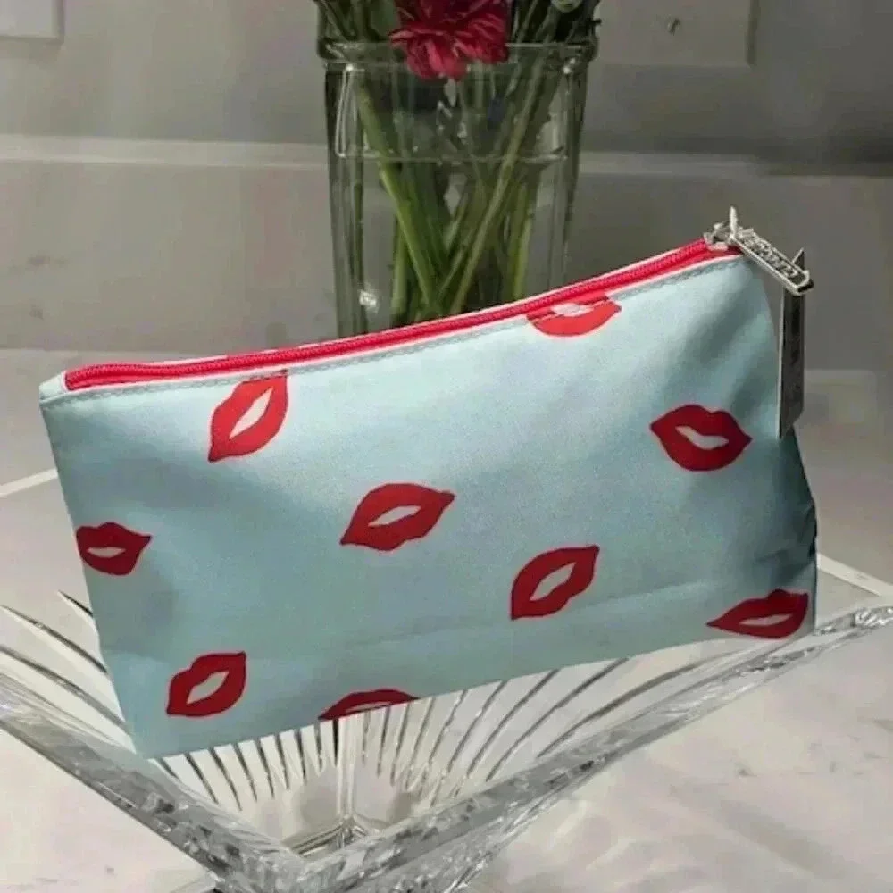 Kate Spade Clinique Blue Red Lip Cosmetic Makeup Bag NWT!